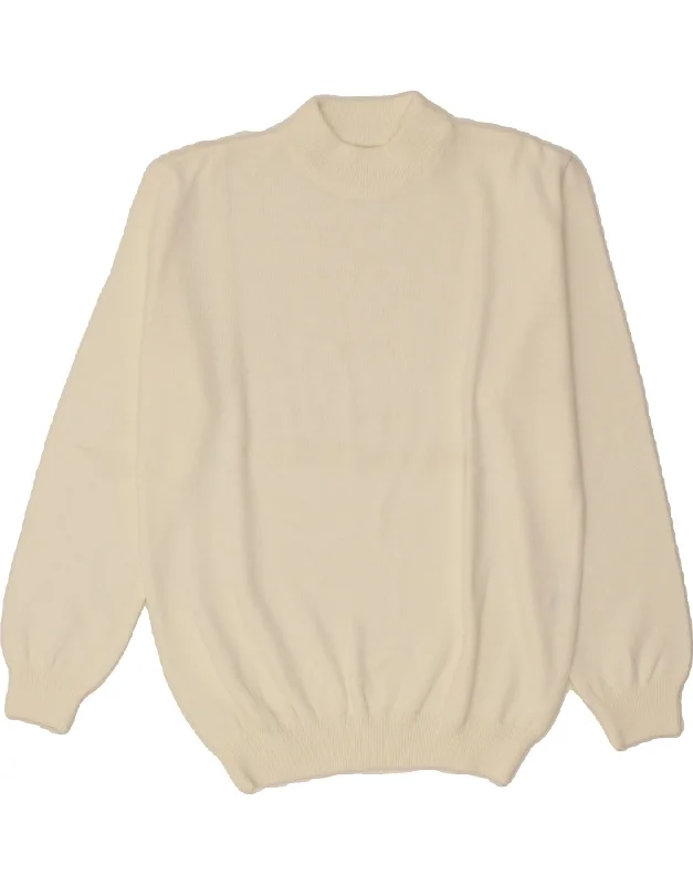 VINTAGE Womens Turtle Neck Jumper Sweater UK 12 Medium White Polyacrylic Boat Neck Shawl Collar Notched Collar VINTAGE Womens Turtle Neck Jumper Sweater UK 12 Medium White Polyacrylic Boat Neck Shawl Collar Notched Collar