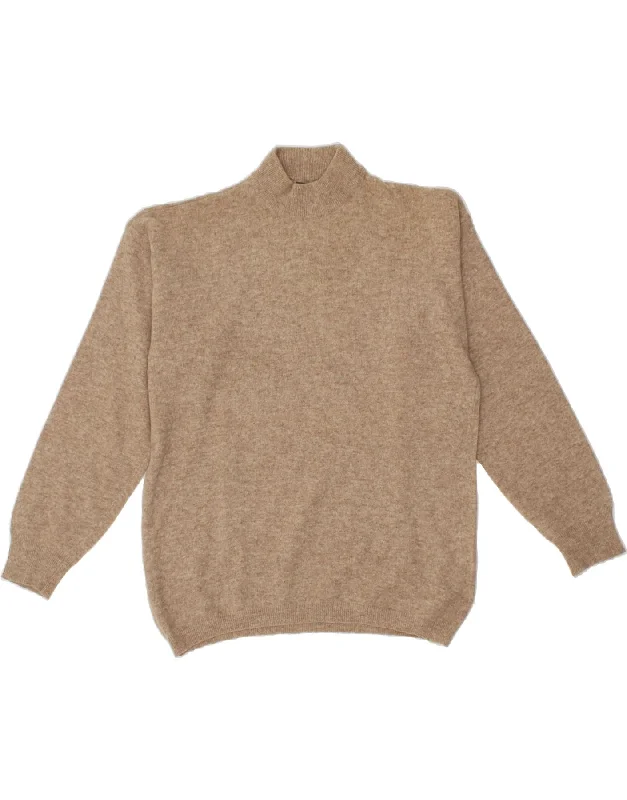 VINTAGE Womens Turtle Neck Jumper Sweater UK 16 Large Beige Wool Beaded Sweater Sequined Faux Fur