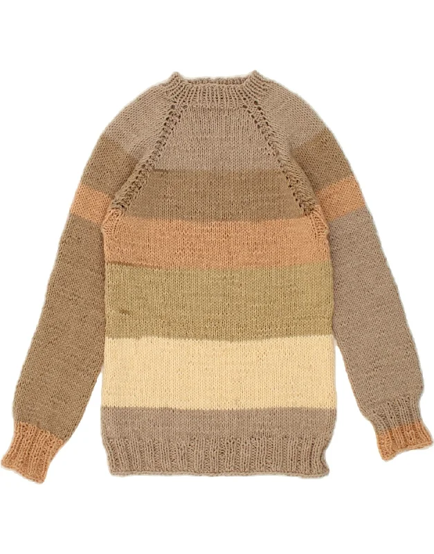 VINTAGE Womens Turtle Neck Jumper Sweater UK 4 XS Beige Colourblock Hooded Caped Shawl Collar VINTAGE Womens Turtle Neck Jumper Sweater UK 4 XS Beige Colourblock Hooded Caped Shawl Collar