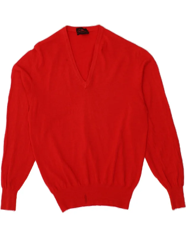 VINTAGE Womens V-Neck Jumper Sweater UK 16 Large Red Slim Fit Regular Fit Oversized