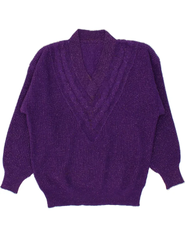 VINTAGE Womens V-Neck Jumper Sweater UK 18 XL Purple Flecked Notch Collar Peter Pan Collar Cowl Neck VINTAGE Womens V-Neck Jumper Sweater UK 18 XL Purple Flecked Notch Collar Peter Pan Collar Cowl Neck