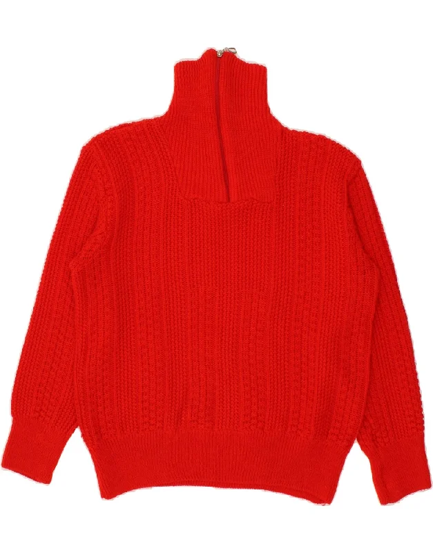 VINTAGE Womens Zip Neck Jumper Sweater UK 16 Large Red Zippered Front Buttoned Front Snap Front VINTAGE Womens Zip Neck Jumper Sweater UK 16 Large Red Zippered Front Buttoned Front Snap Front