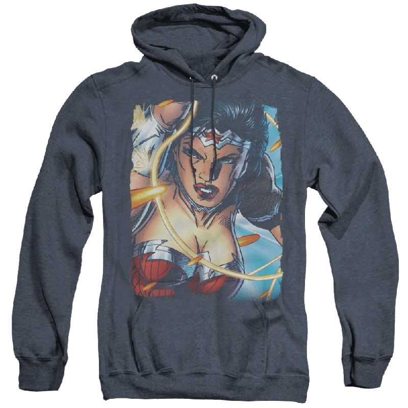 Wonder Woman Scowl - Heather Pullover Hoodie Polo Neck Sweater