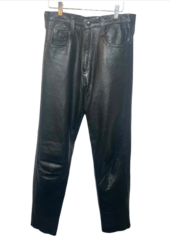 Black Leather Trousers (Size L) Trousers Satin Smooth