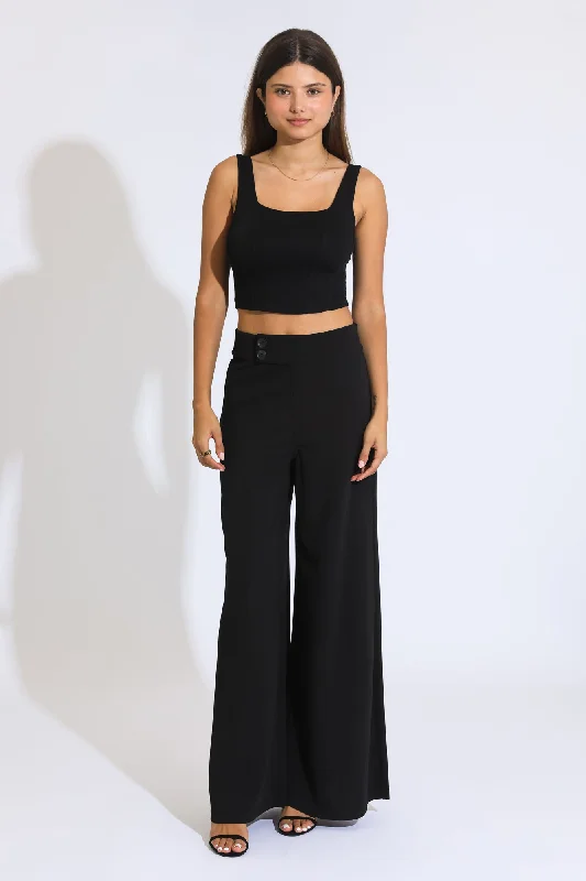 Carrie Extreme Wide Leg Trousers - Black Trousers Elastic Waist Soft