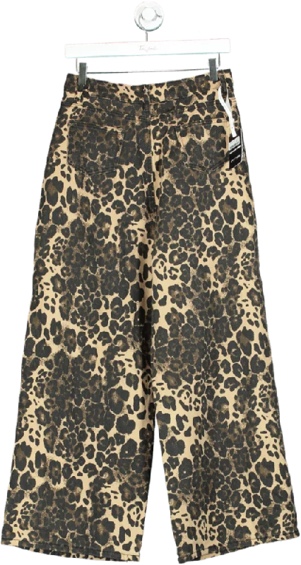 Innovare Denim Brown Leopard Print Wide-Leg Trousers UK M Trousers Designer Luxury