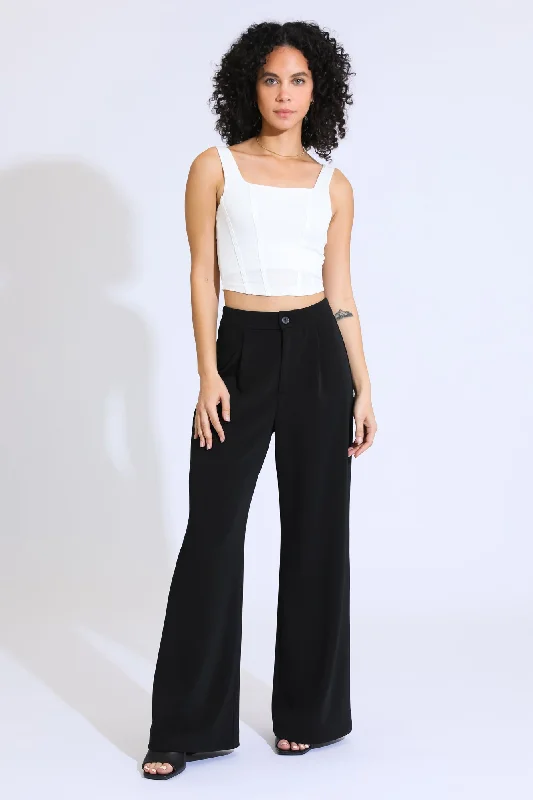 Aubrey Pleated Wide Leg Trousers  - Wrinkle Resistant Black Trousers Party Sparkling