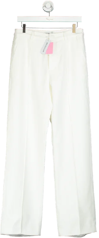 PrettyLittleThing White Premium Woven Pin Tuck Straight Leg Trousers UK 10 Trousers Flared Retro