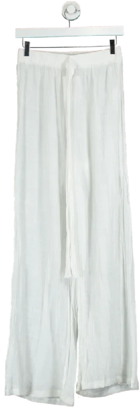 PrettyLittleThing White Wide-Leg Trousers UK 10 Trousers Leather Faux