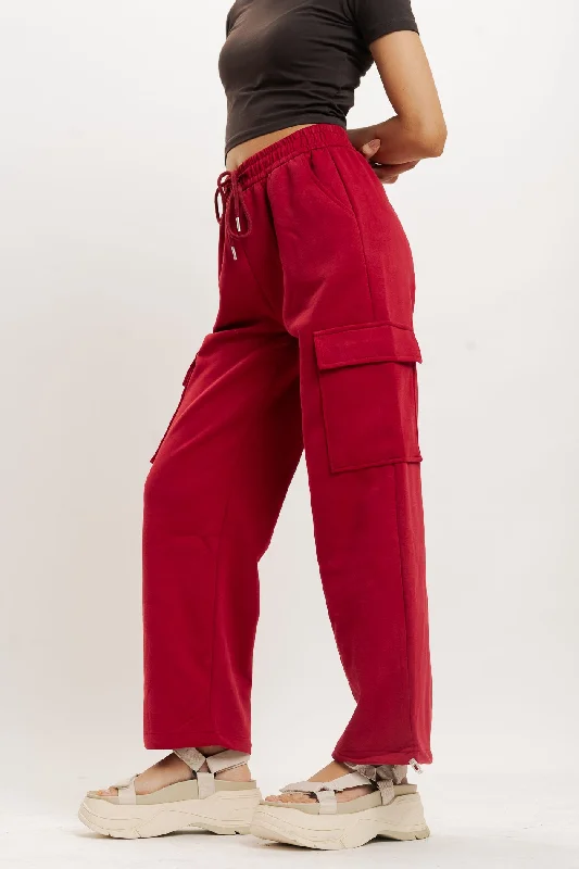Red Knit Wide Leg Cargo Trouser Trousers Bestseller Popular
