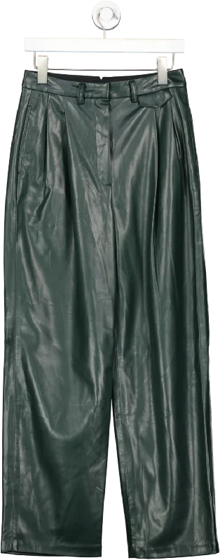 The Frankie Shop Green Faux Leather High Waist Straight Trousers UK S Trousers Hiking Durable
