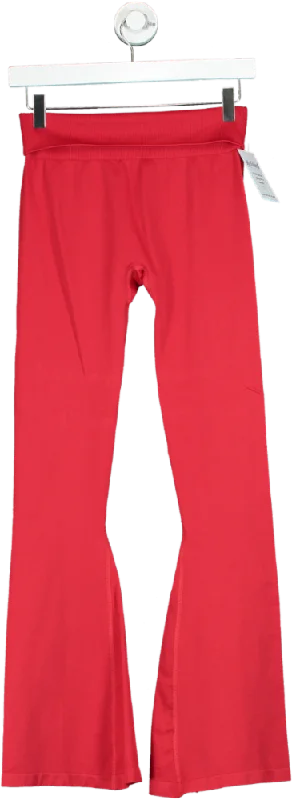 Red Ribbed Trousers UK M Trousers sophisticated sleek