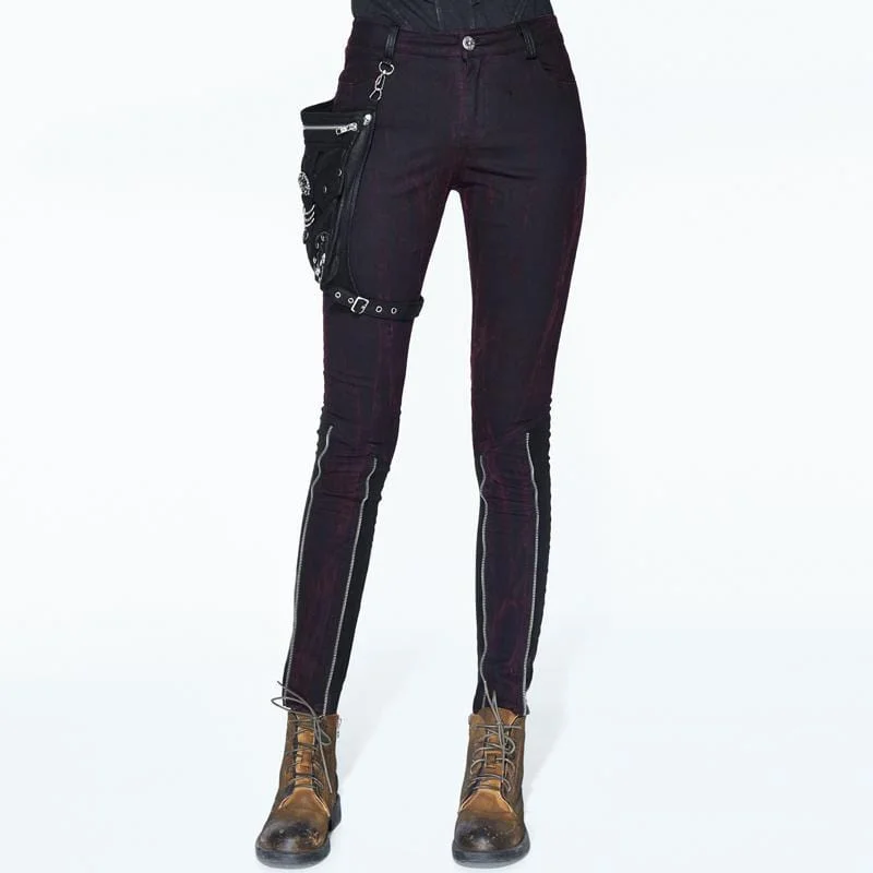 Women's Goth Punk Black Faux Leather Trimmed Trousers Trousers Tapered Slim Fit