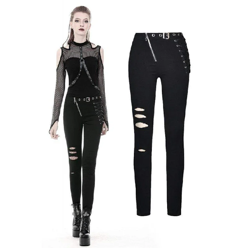 Women's Punk Hollow Leg Asymmetrical Elastic Trousers Trousers Velvet Soft