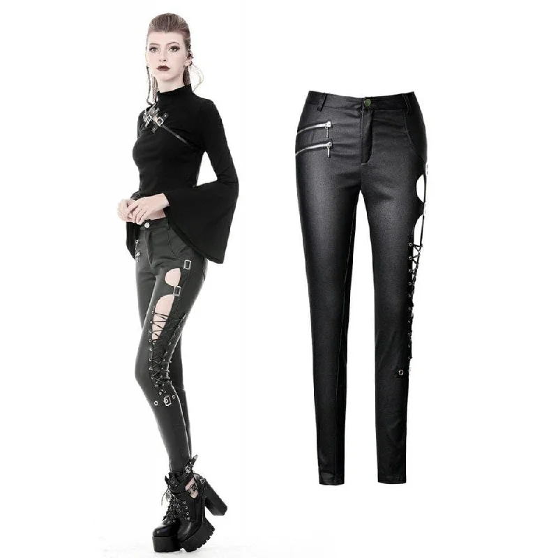 Women's Punk Sexy Hollow Thigh Asymmetrical PU Trousers Trousers Floral Bohemian
