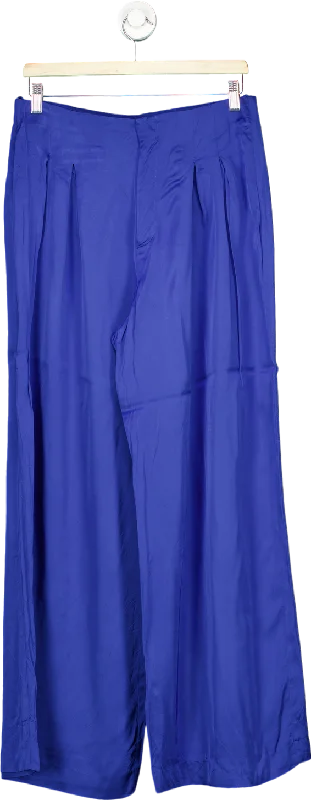 Zara Blue Wide-Leg Trousers UK L Trousers Cargo pockets