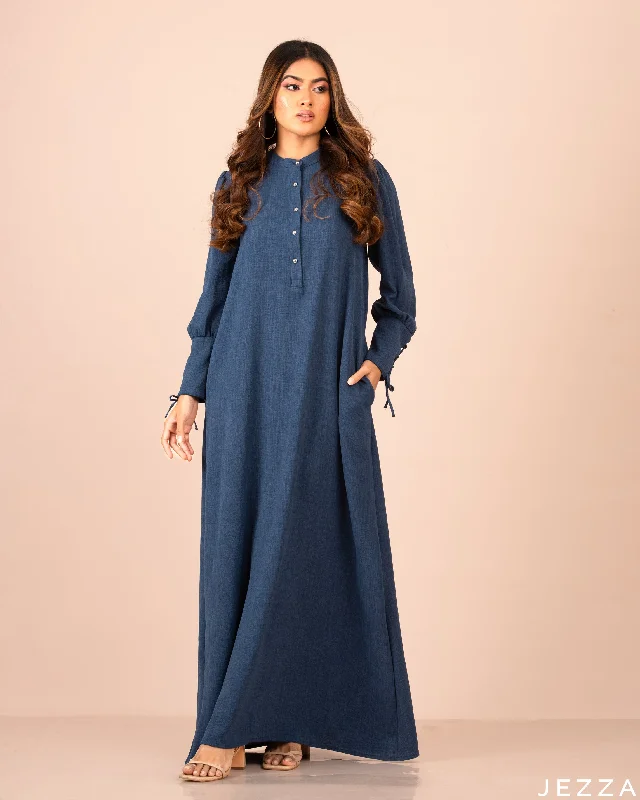 Ankle Length Dress With Decorative Criss Cross Cuff 58631