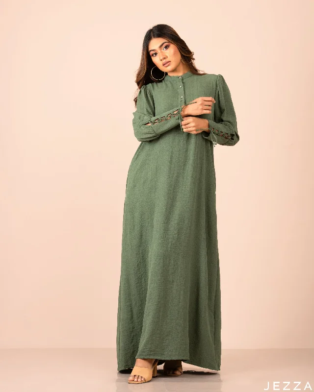 Ankle Length Dress With Decorative Criss Cross Cuff 58632