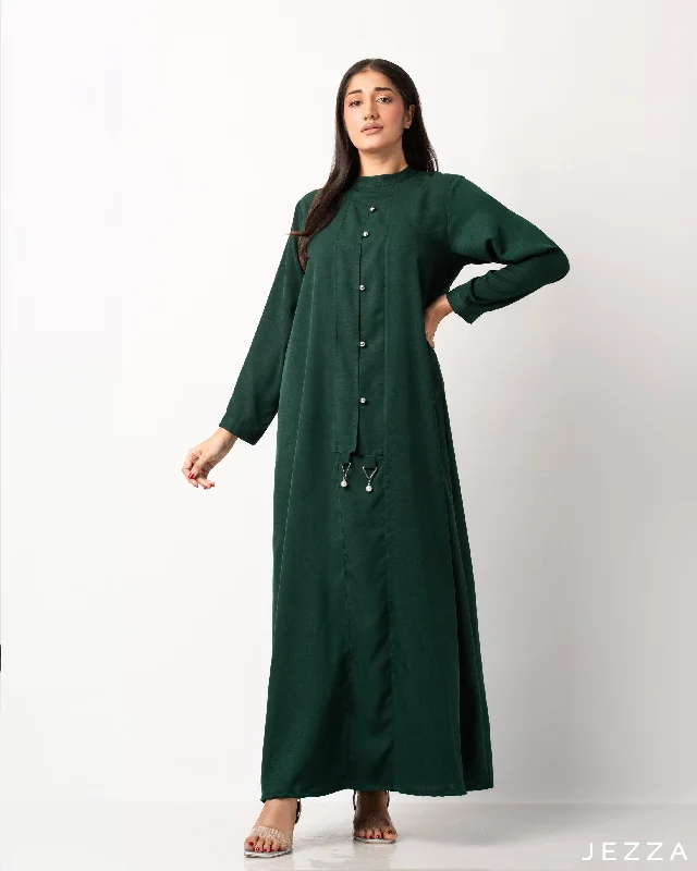 Ankle Length Polyester Dress With Decorative Button 54841