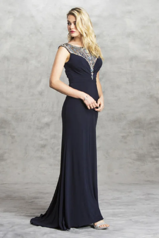 Aspeed Design -L1484 High Neck Beaded Sheath Dress