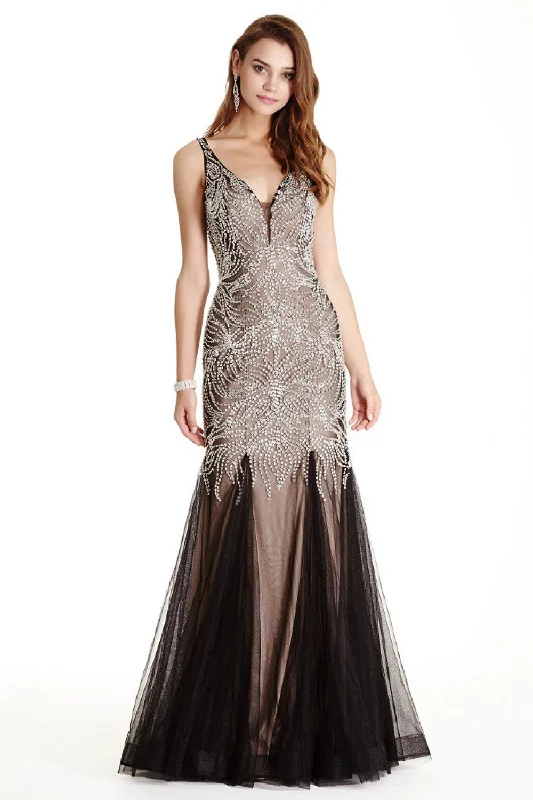 Aspeed Design -L1763 V-Neck Embellished Trumpet Dress