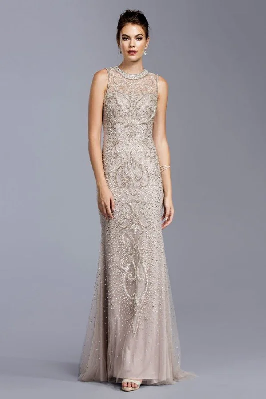 Aspeed Design -L1975 Beaded High Neck Sheath Dress