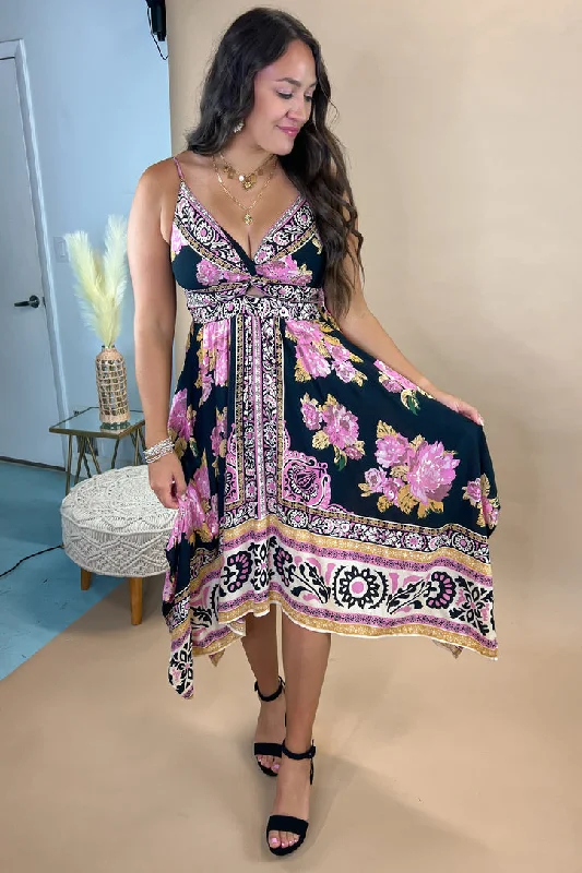 Aurora Black & Pink Hanky Twist Dress