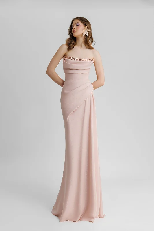Beaded strapless crepe dress