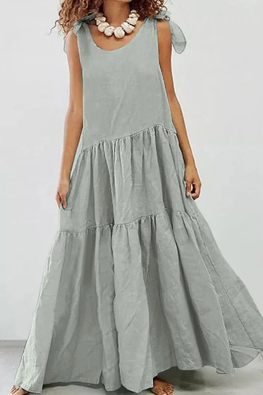 Casual Solid Split Joint O Neck Cake Skirt Dresses(5 colors)