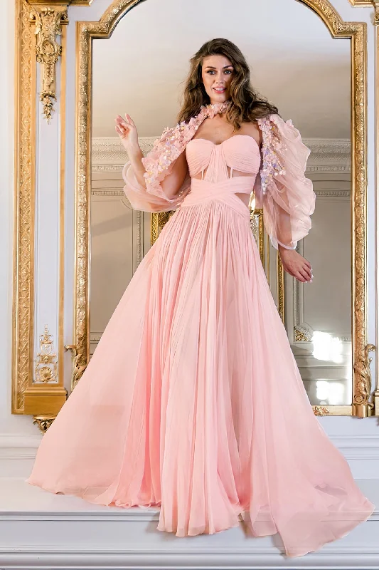 Chiffon dress with embroidered bolero