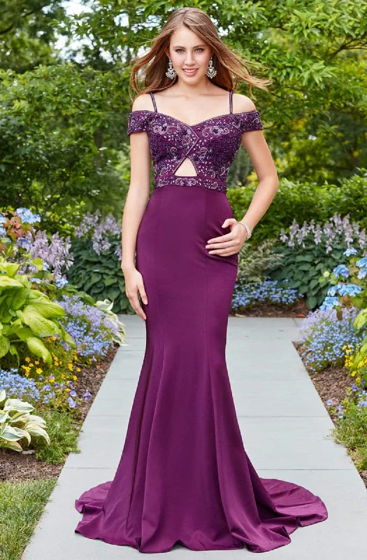 Clarisse - 3543 Bedazzled V-neck Trumpet Dress