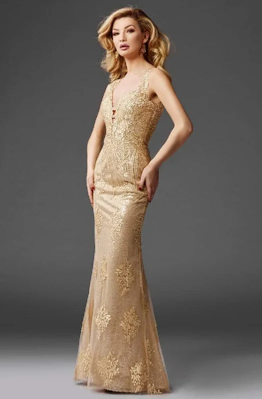 Clarisse - 4961 Embellished Deep V-neck Sheath Dress