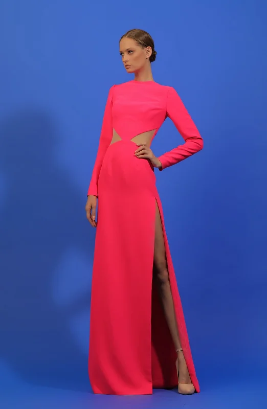 Closed neckline cutout high slit dress