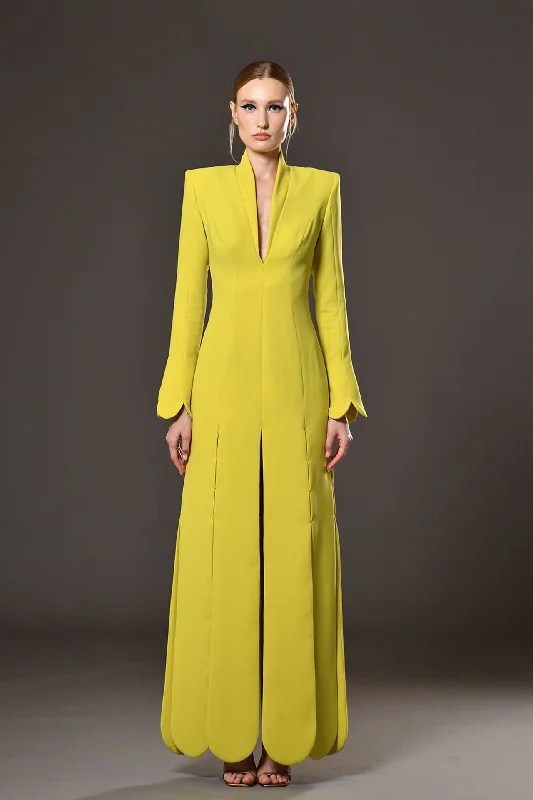 Crepe coat dress with petal detailed skirt