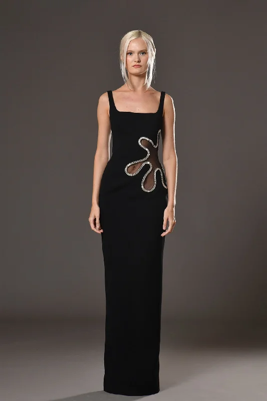 Crepe dress with crystal embroidery