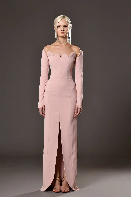 Crepe dress with petals detailed neckline