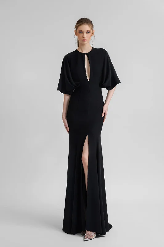 Cut out bodice crepe dress
