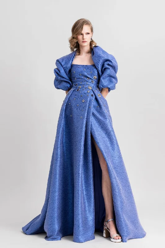 Draped dress with beadings and bolero