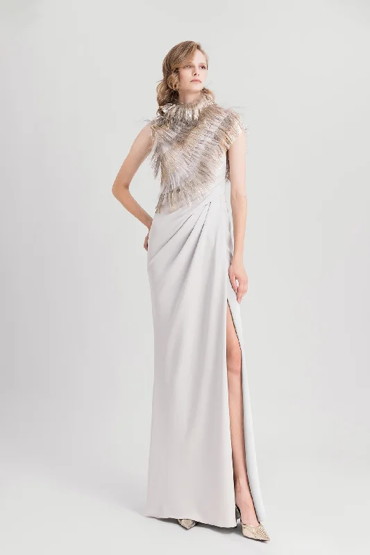 Draped dress with fringes