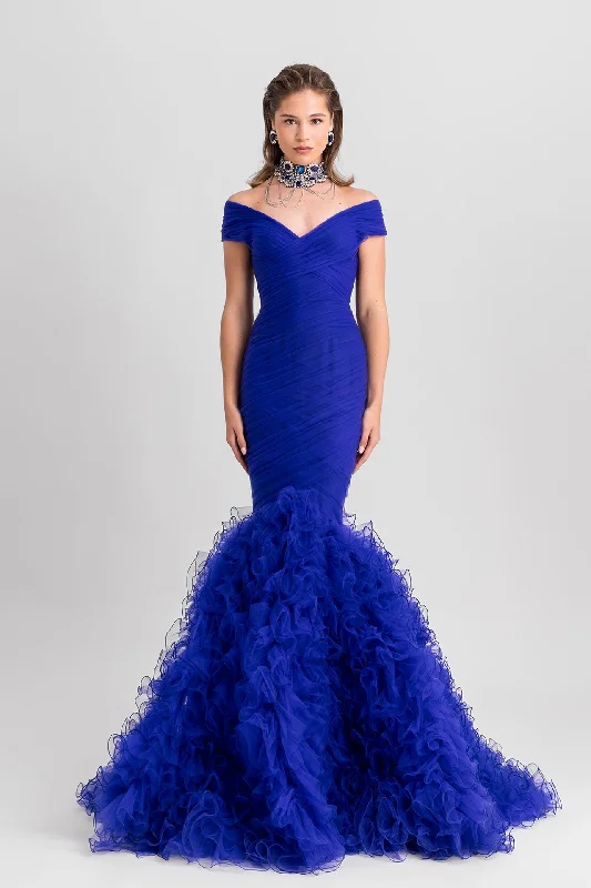 Draped mermaid cut tulle dress