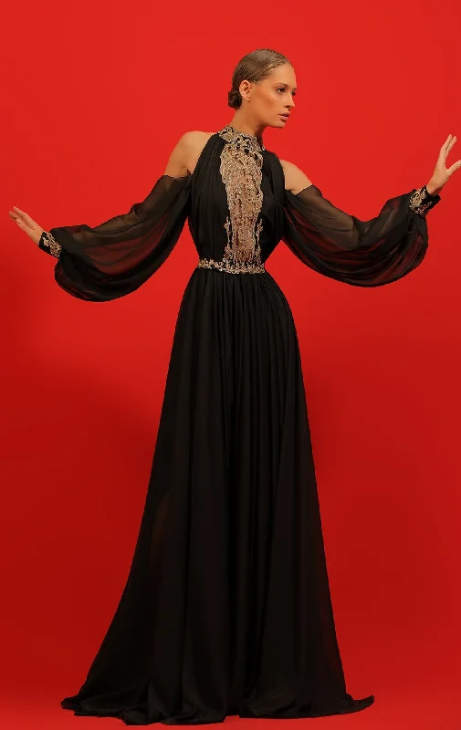 Embroidered bodice puff sleeves dress