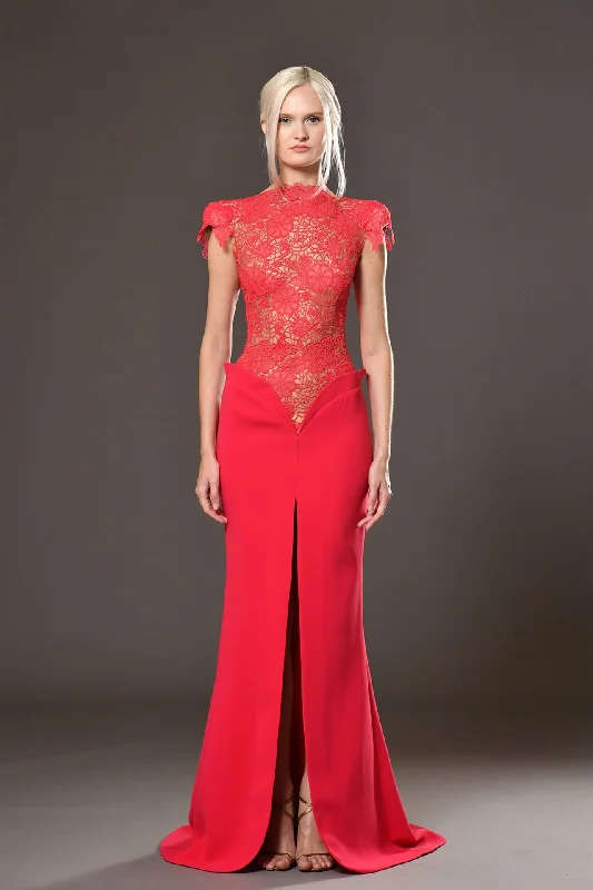 Guipure dress with mermaid crepe skirt