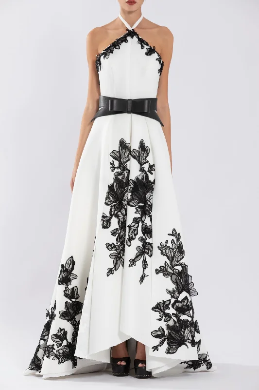 Halter neck embellished high-low dress