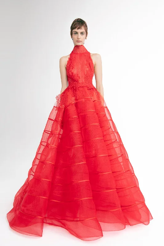 High neckline tulle gown
