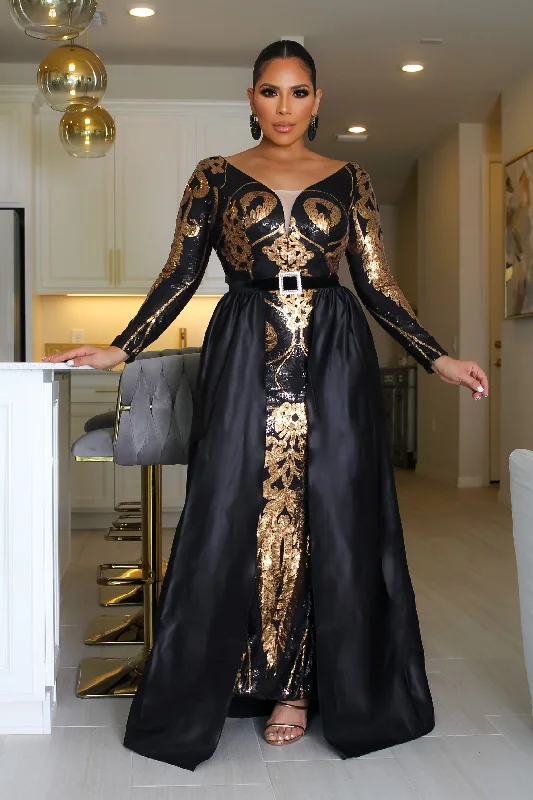 Ilena Sequin Formal Dress W/ Overlay Belt Skirt