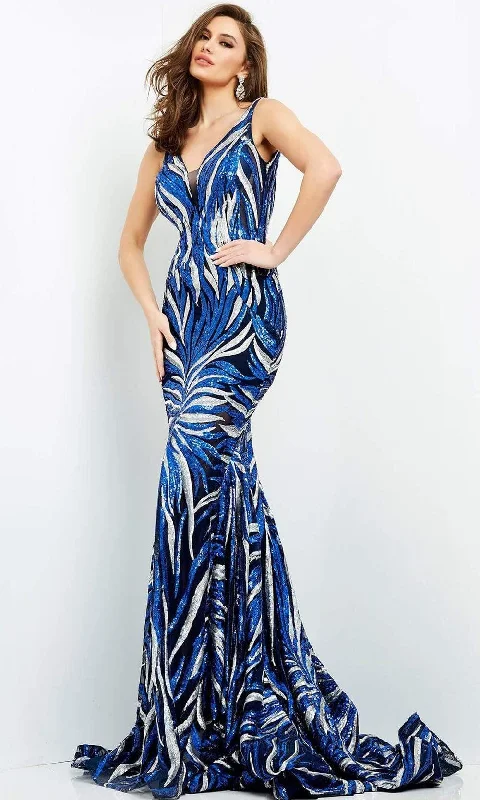 Jovani - 06153 Sequin Plunging V Neck Trumpet Dress