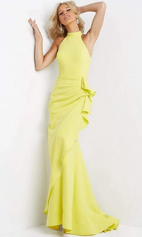 Jovani - 07301 High Halter Neck Mermaid Gown With Ruffle