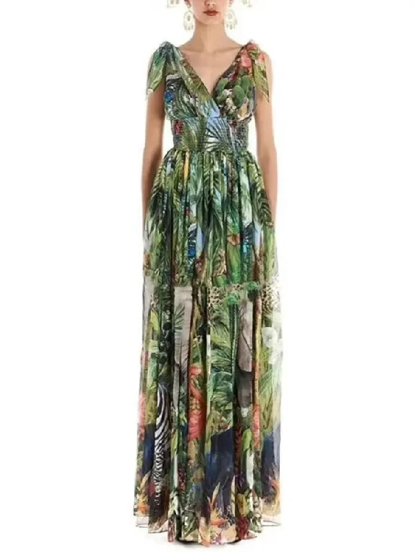 Jungle Printed Chiffon Dress