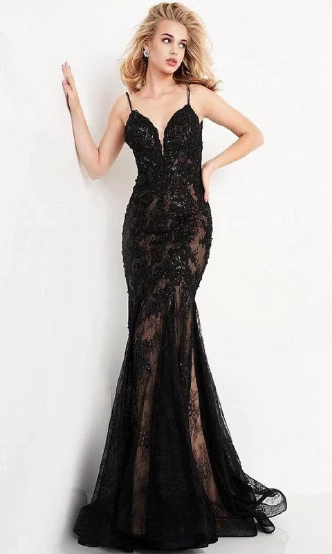 JVN by Jovani - JVN06475 Embellished Deep V Neck Trumpet Dress