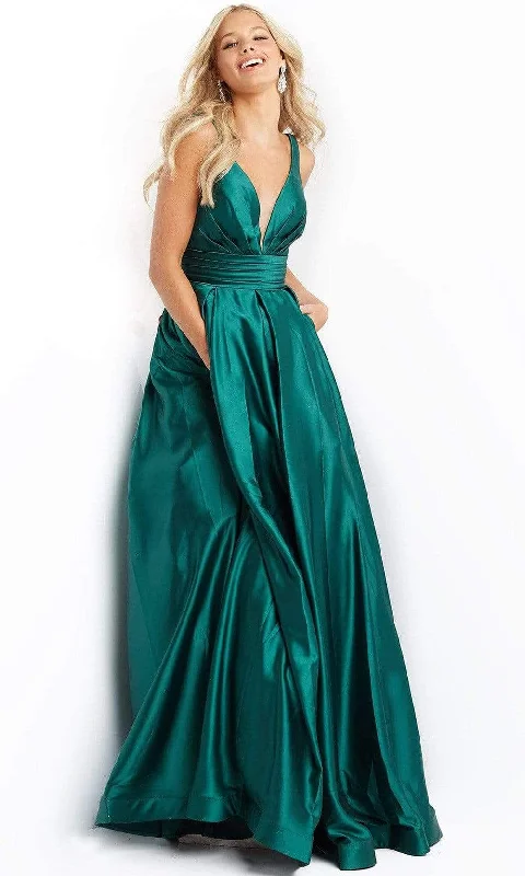 JVN by Jovani - JVN08419 Plunging Satin A-Line Gown